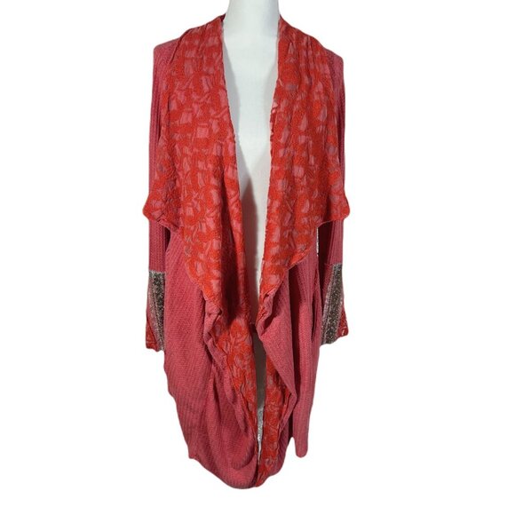 Aratta Silent Journey Waterfall Waffle Knit Open Cardigan Beading Boho Size M - Picture 1 of 10